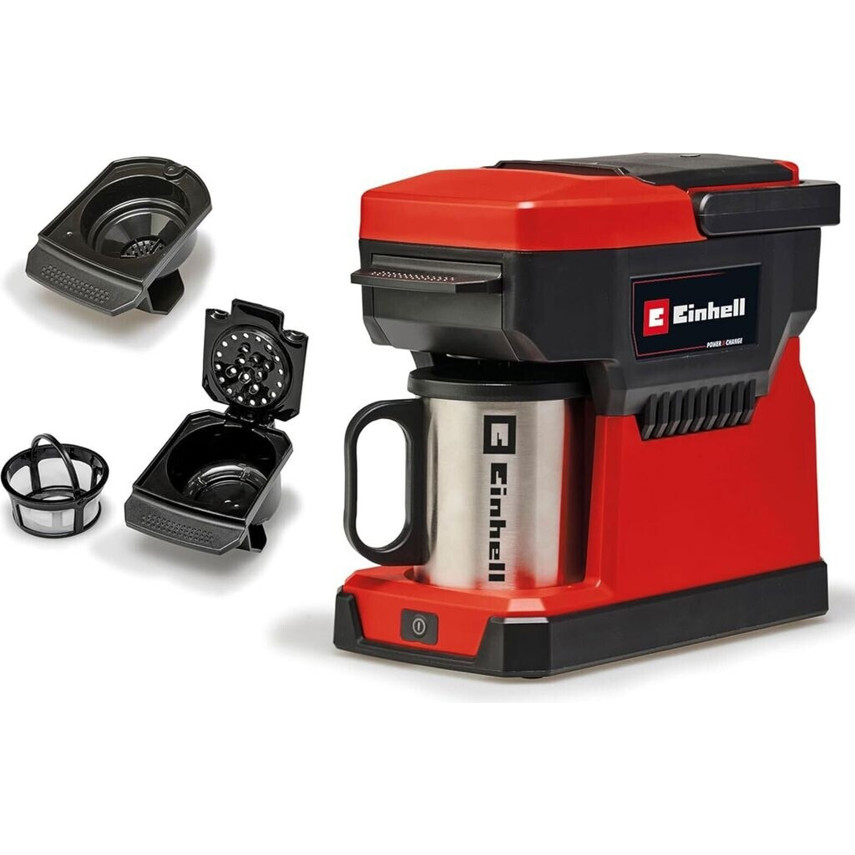 Einhell - TE-CF 18 Li-Solo - Akku-Kaffeemaschine - rot, Padmaschine, 1 Tasse pro Brühvorgang, Edelstahl