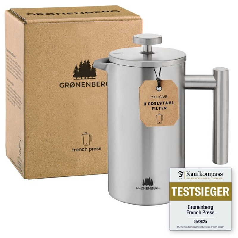 Groenenberg - French Press 600ml - Kaffeebereiter - silber, Edelstahl, 0,6 Liter