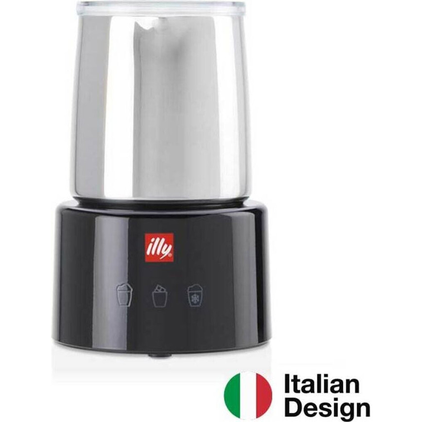 illy - Milchaufschäumer - Edelstahl, schwarz - elektrisch, 18,7 cm, heißer Milchschaum