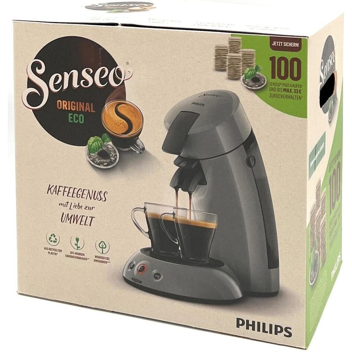 Philips - Senseo Original ECO HD7806/37 - Kaffeepadmaschine - 1.450 W, grau, Abschaltautomatik